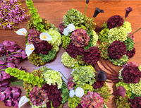 Boule de fleurs artificielle de 50 cm en soie, rouge bordeaux et blanche, avec hydrangea vert et amarante suspendue, pour centres de table