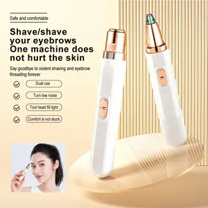 Rasoir électrique 2 en 1 à double extrémité Épilateur indolore pour femme Tondeuse à sourcils et épilation du visage avec lumière LED