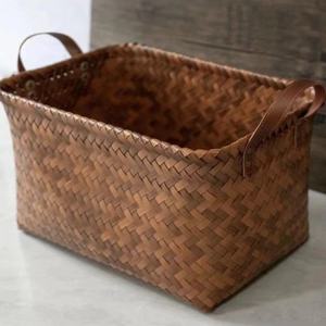 Caja de almacenamiento de ratán, cesta rectangular hecha a mano de 24x22x14cm para organizador de juguetes - Product Image 2