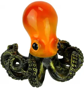 art deco resin Red Orange Resin Octopus Accent Lamp Bronzed Base