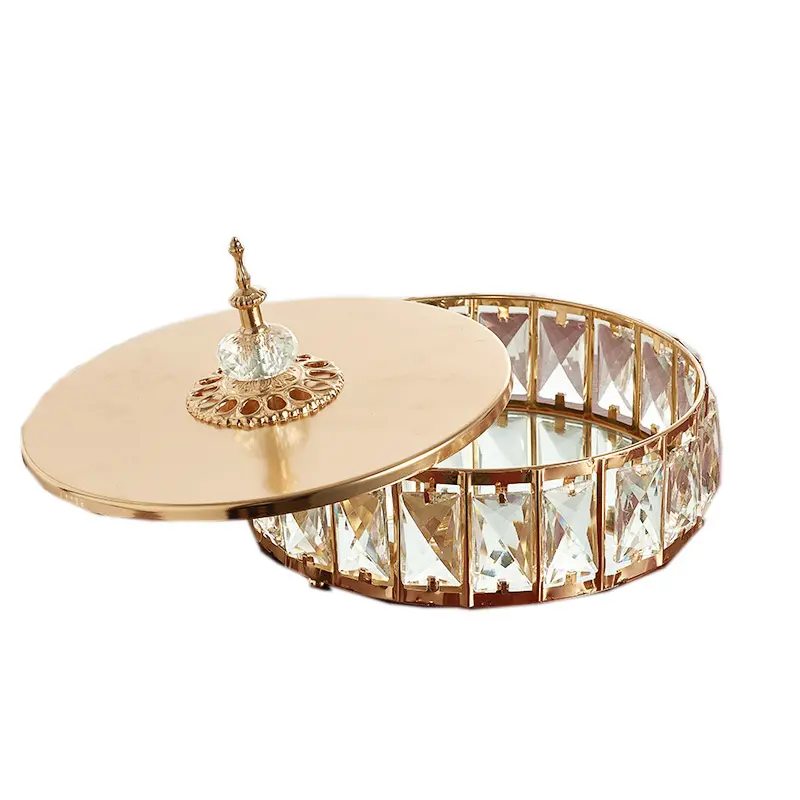 Metall glass piegel boden mit Kristallen Make Up Jewelry Storage Tray mit Deckel für die Inneneinrichtung