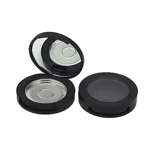 Stock Simple Style Matte Black Round Loose Powder Container With Mirror Empty Blush Compact Case/Box