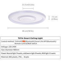 TUYA APP Télécommande de Luxe Moderne, Dimmable, RGBW, Luminaire Intelligent LED de Plafond Intérieur pour le Salon avec Haut-Parleur Bluetooth