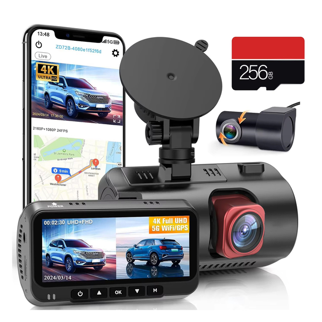 4K DVR WIFI Remote Car Black Box Auto Recording Camera Car WIFI GPS Dual Dash Cam Front Rear 4K Dashcam Night Vision ZD72P+256G