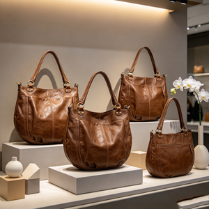 Sac fourre-tout vintage en cuir marron grande capacité avec plusieurs poches et bandoulière amovible - Product Image 1