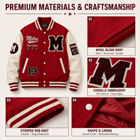 Veste universitaire personnalisée en chenille pour homme, veste de baseball en mélange de laine avec manches en cuir et col côtelé, veste Letterman personnalisée en chenille