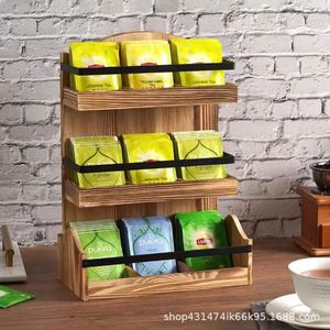 Wooden desktop tea bag and capsule organizer, <b>kitchen</b> seasoning rack, three-tier coffee storage rack with dividers - Product Image 1