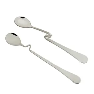 Hanging Coffee Spoon Creative Bending Handle Stainless Steel Stirring Spoons for Tea Coffee Dessert straw brush cutlery set