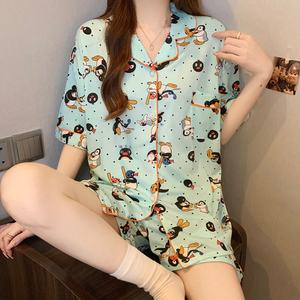 Moda Wearable Loungewear Penguin Print Pijamas Ladies Wearable <span class=keywords><strong>de</strong></span> manga corta Slouchy Conjunto cómodo - Product Image 2