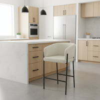 ST-8891 Tabourets de bar modernes à hauteur de comptoir, design élégant, en lin, siège pivotant en tissu blanc riz de luxe pour cuisine, salle à manger, bar à domicile