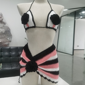 <span class=keywords><strong>Haut</strong></span> <span class=keywords><strong>de</strong></span> <span class=keywords><strong>bikini</strong></span> personnalisé pour femme, jupe <span class=keywords><strong>de</strong></span> <span class=keywords><strong>bikini</strong></span> en tricot crocheté d'été, style européen et américain fait main, décoration en dentelle, logo à la taille - Product Image 2