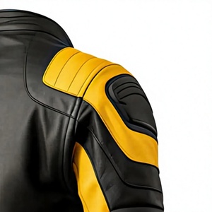 Chaqueta de Motocicleta para Hombre, Invierno, Negra y Amarilla, con Bloques de Color, Cuello Alto, Cierre de Cremallera, Resistente al Viento, Estilo Motero, Corte Ajustado - Product Image 4