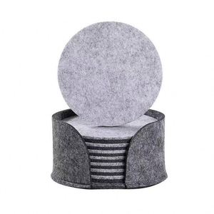 Round <b>Felt</b> Drink Coasters With Holder <b>Felt</b> Coaster Set <b>Felt</b> Glass Cup Mat <b>Pad</b> - Product Image 1