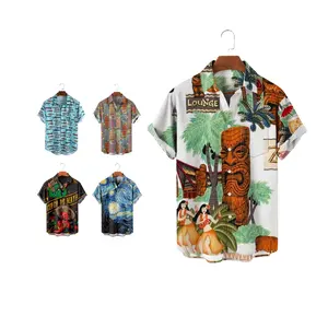 Custom Vintage Casual 3d Print Aloha Hawaiian Bruine Shirts Tiki Bar Plus Size Tops Voor Mannen