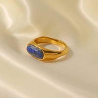 Ensemble de bagues en acier inoxydable doré avec cabochons en pierres naturelles, Lapis Lazuli, Œil de tigre, Quartz rose, Bijoux statement massifs OEM