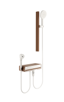 Système de douche intelligent moderne de luxe à texture bois, mitigeur thermostatique de salle de bain blanc mat