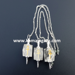 Pendentif Hexagonal en Argent Gravé à la Main avec Agate Noire, Symbole Ankh, Thème Chakra, Artisanat Religieux pour Guérison Reiki et Méditation - Product Image 5
