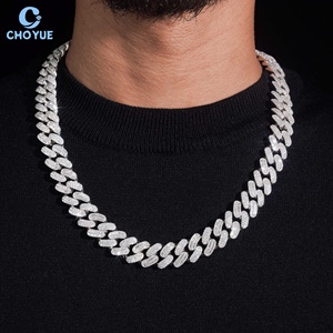 Cadena de eslabones cubanos de plata de ley 925 maciza chapada en oro con moissanita baguette de 15 mm, collar de joyería Iced Out para hombre - Product Image 4