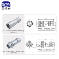 Connecteur d'alimentation industriel STA SF12 en métal, droit, carré, à montage sur panneau, étanche IP67, avec câble et fiche aviation, 2, 3, 4, 5, 6, 7, 9 broches