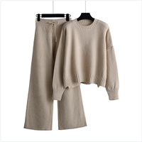 2025 automne hiver nouvelle mode décontracté tricoté costume pantalon femmes pull ample jambe large pantalon pantalons longs deux pièces ensemble