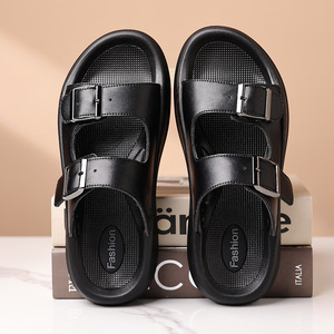 Summer Casual <b>Slides</b> Open Toe Pu Upper EVA Outsole Anti <b>Slippery</b> Buckle Strap Men's Sandals - Product Image 4