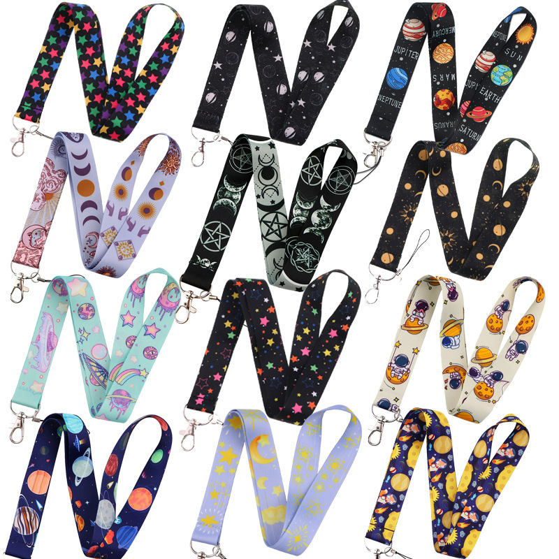 Custom Logo Cute Cartoon Starry Sky Planet Moon Lanyard Phone Lanyards Polyester Anti-Lost Promotional Gift Neck Strap Wholesale