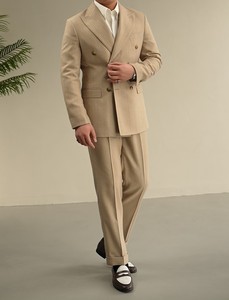 Blazer da <span class=keywords><strong>Uomo</strong></span> Italiano Napoletano <span class=keywords><strong>Doppiopetto</strong></span> a Righe Kaki, Vestito Classico Slim Fit Casual - Product Image 5