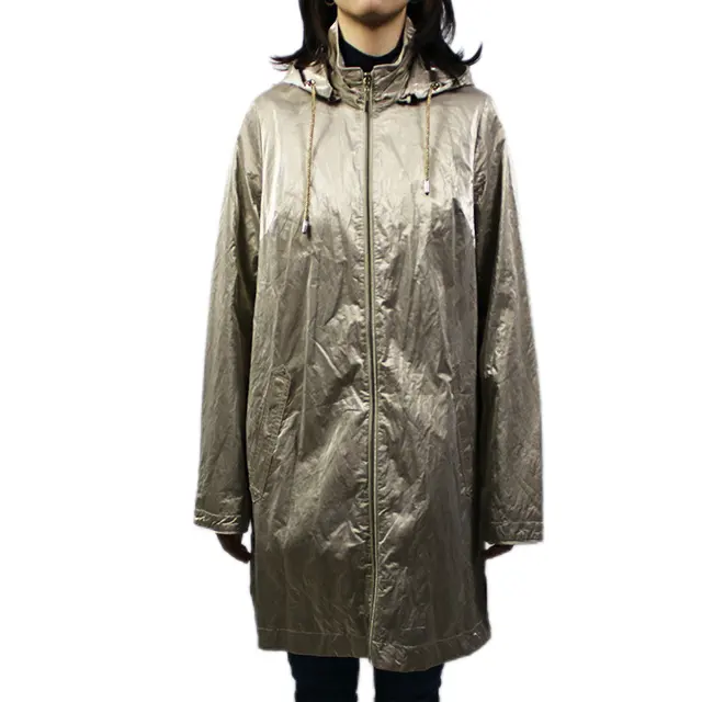 Hot Selling Women's Quick Dry Metallic Trench Coat Women Long Lightweight Rainproof Hooded Windbreaker Jacket