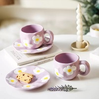 Tasse à Café Thé en Céramique Florale Peinte à la Main avec Soucoupe 250ml Tasse à Expresso Cappuccino en Porcelaine pour Maison Café Fête