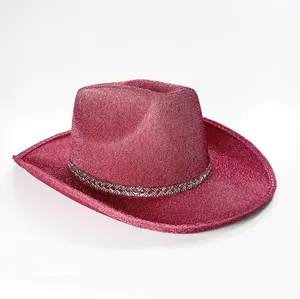 Cowboy Cowgirl Hut Pink Glitter Western Hut Breite Krempe Kostüm Bling Sonnenhut Cowboy für Frauen Männer Beach Party