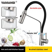 Robinet de cuisine monocommande tactile chaud/froid, finition brossée, avec douchette télescopique en silicone, cartouche céramique, rotation à 360°, à poser sur plan.