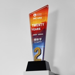 रंग मुद्रण पुरस्कार ग्लास ट्रॉफी कस्टम आकार धातु नंबर 1 2 5 10 15 20 25 साल की घटना क्रिस्टल ट्रॉफी - Product Image 6