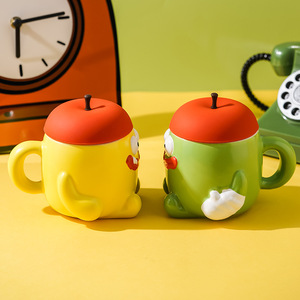 <b>Ceramic</b> Mug Apple Shape Funny <b>Cup</b> With Handle Yellow Green Color For Gifts And Daily Use - Product Image 2