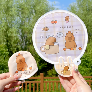 Star Warehouse One-Touch Pliable Round Capybara Character Mini Fan Portable & Wearable Character Gift - Product Image 1