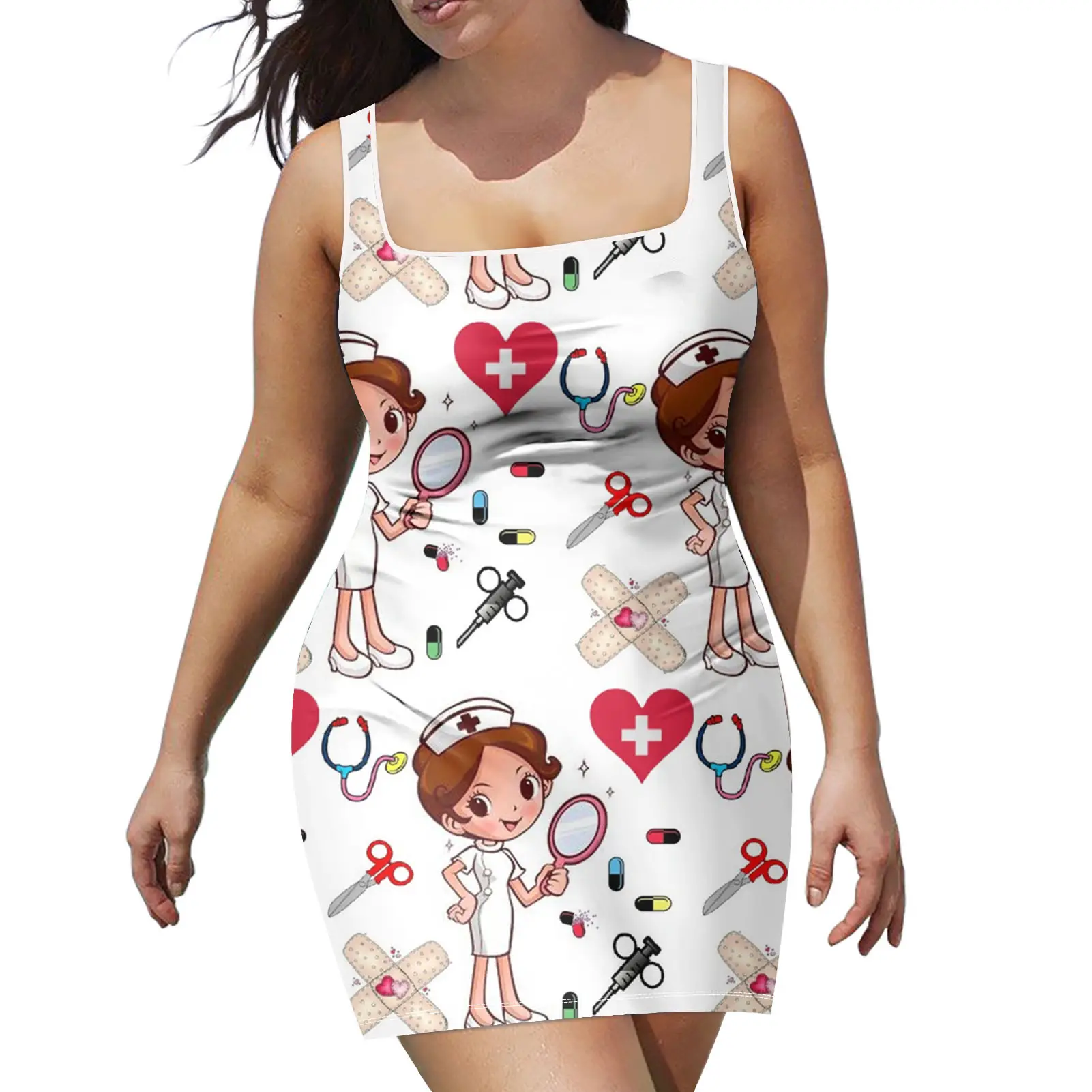 2021 Women Clothing Dress Cartoon Nurse Club Dresses Women Custom Logo Western Dress For Female Women Cheap Price Manufacture