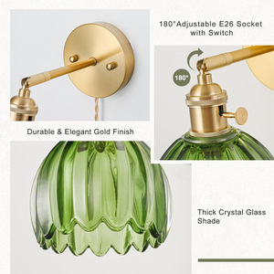 Rustic <b>Wall</b> Lamp Green Glass Shade E27 Bronze Body LED <b>Light</b> For Bedroom Living Room Corridor - Product Image 3