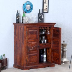 Mueble Bar de Madera Sheesham de Lujo con Acabado Roble Miel, Estante para Vinos de Madera Maciza, Unidad de Almacenamiento para Bar en Casa, Restaurante, Cafetería, Interiores de Hotel - Product Image 2