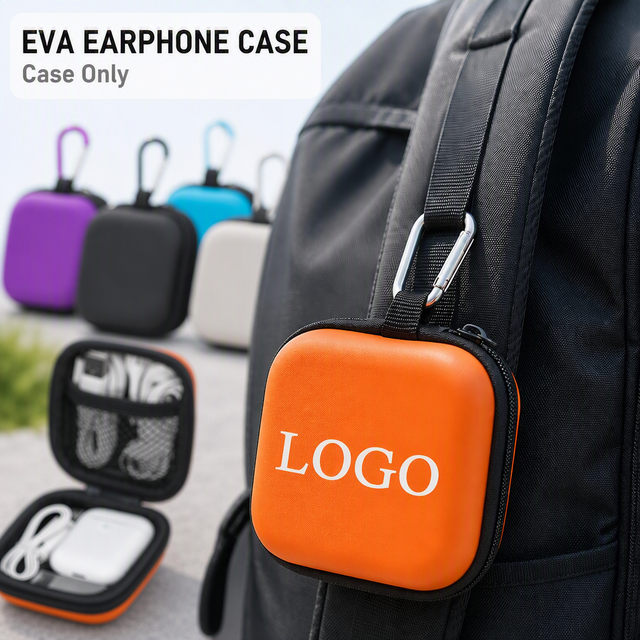 Hot Sale OEM Portable EVA Earphone Case Waterproof EVA Data Cable Case High Quality Square Custom Earbud Case with Carabiner