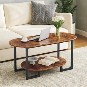 Mesa de Centro Moderna Ovalada SENYU con Tapa de Madera, Estructura Metálica y Estante de Almacenamiento para Muebles de Sala - Product Image 3