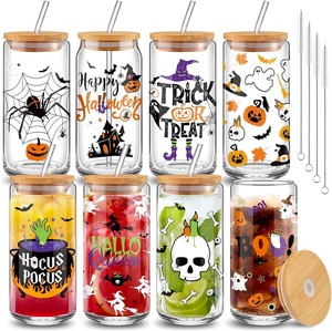 Vui 16oz Halloween ma ly thủy tinh dơi cà phê có thể Gothic ma quái bia thủy tinh Cookie Jar trang trí nội thất Quà Tặng uống chai nước - Product Image 1