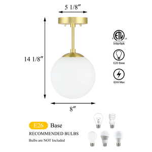 Almacén de EE. UU., envío gratis, lámpara colgante de techo de globo de cristal con iluminación semiempotrada de latón moderno para comedor - Product Image 4