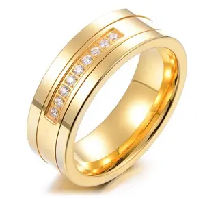 Custom Fashion Tungsten Ring Matte Finish Beveled Polished 8mm Tungsten CNC Inlaid Zircon Carbide Wedding Band Ring For Men