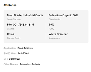 Sorbato de Potasio de Grado Alimenticio Granular 98% Mínimo, Conservante Antimoho para Productos Cosméticos y de Cuidado Diario - Product Image 6