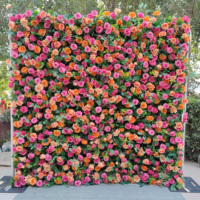 Mur floral artificiel sur mesure de 4 pièces, rose en soie multicolore (rouge, rose, champagne) 8x10 pieds, toile de fond florale