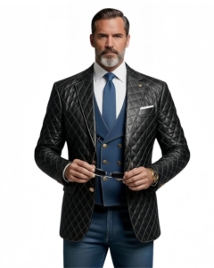 Veste en jean matelassée en peau de mouton noire pour homme 2026 – <span class=keywords><strong>Manteau</strong></span> de créateur élégant, moderne et tendance en polaire, idéal pour une tenue formelle de luxe - Product Image 2