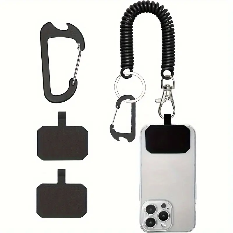 Telephone Wire Key Ring Securing Grips Tool Keychain pu Elastic lasso cell Phone Loop Spring Lanyard Tether with Patch