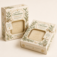 Boîte en carton auto-élevante pliable personnalisée 350 g/m² en matériaux recyclés, couleur pleine, pour emballage de savon de Noël en carton blanc, vente en gros