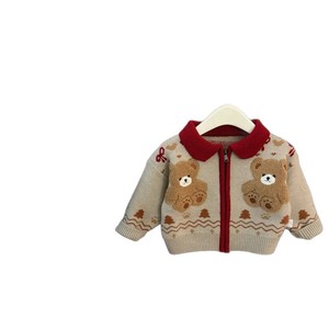 Tongxingyuan Baby Girls Winter Sweater Set Teddy Bear Jacquard Coat Skirt Thickening Knitwear Outfit - Product Image 5
