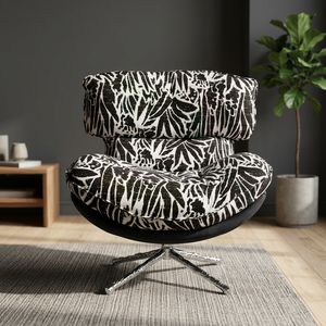 Modern Egg Chair Fabric Black White Pattern Solid Back Revolving Living Room Furniture Metal Legs Midcentury Style - Product Image 4
