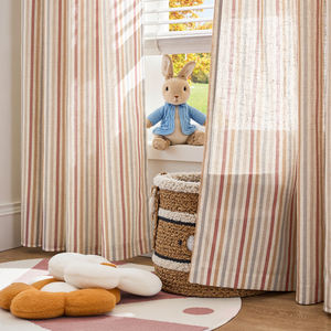 Jinchan Colorful Polyester Eco-Friendly All-Season Grommet <strong>Curtains</strong> Nursery Living Room Multi Red Beige <strong>Striped</strong> Cute <strong>Ticking</strong> - Product Image 3